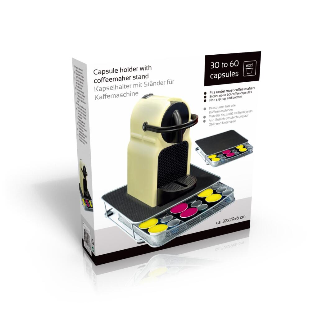 Overige Merken Koffiezetapparaat standaard met capsulehouder 32x29x6 cm metaal zwart zilver