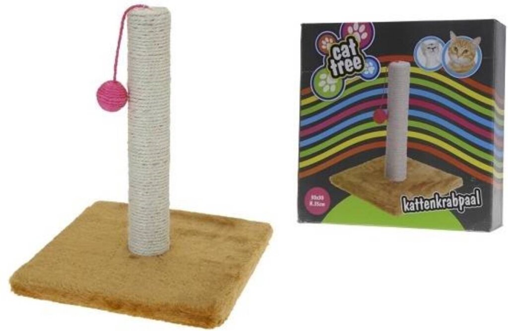 Maxxpro Pet toys krabpaal met balletje hout 30 x 35 cm