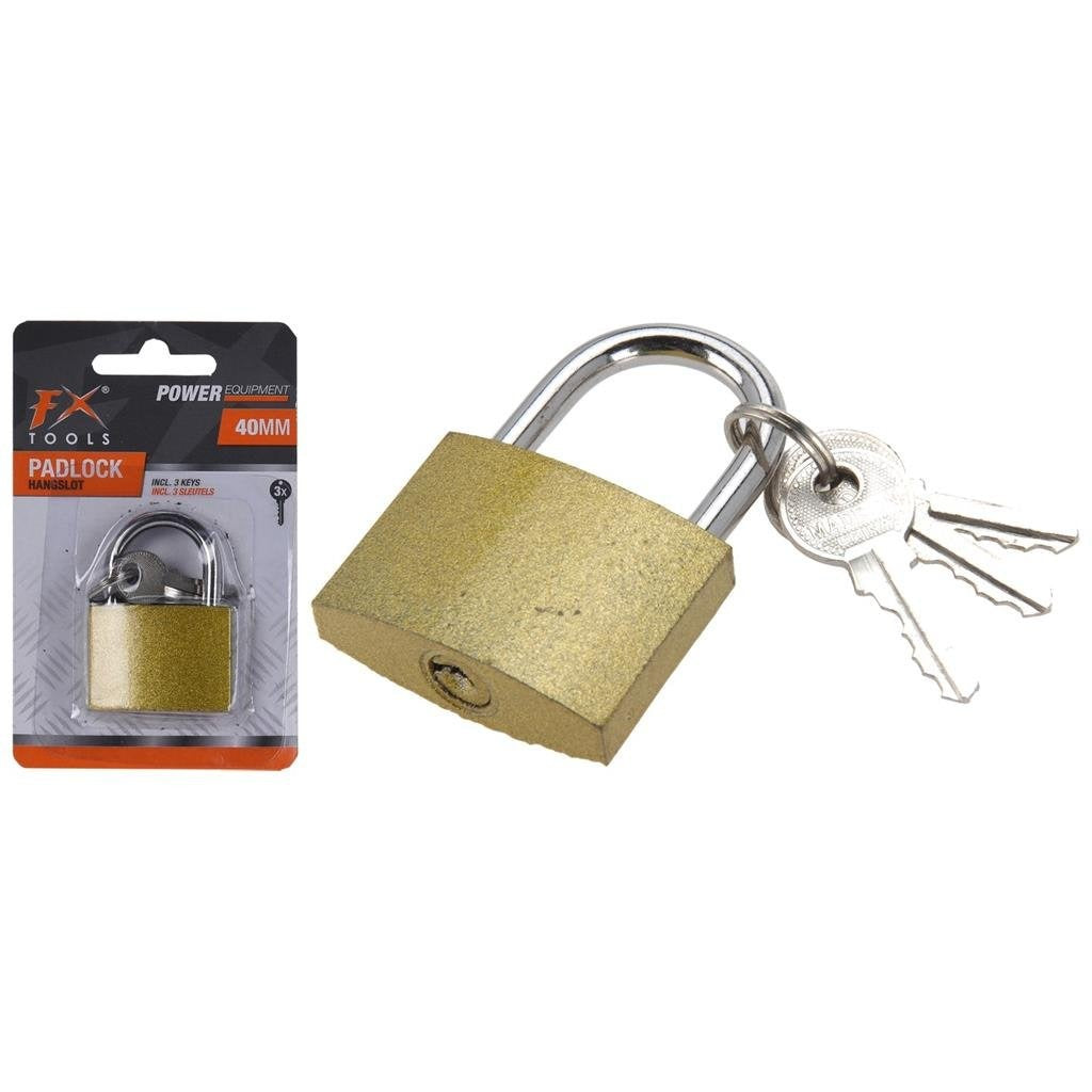 FX Tools metalen hangslot met 3 sleuteltjes 40 mm