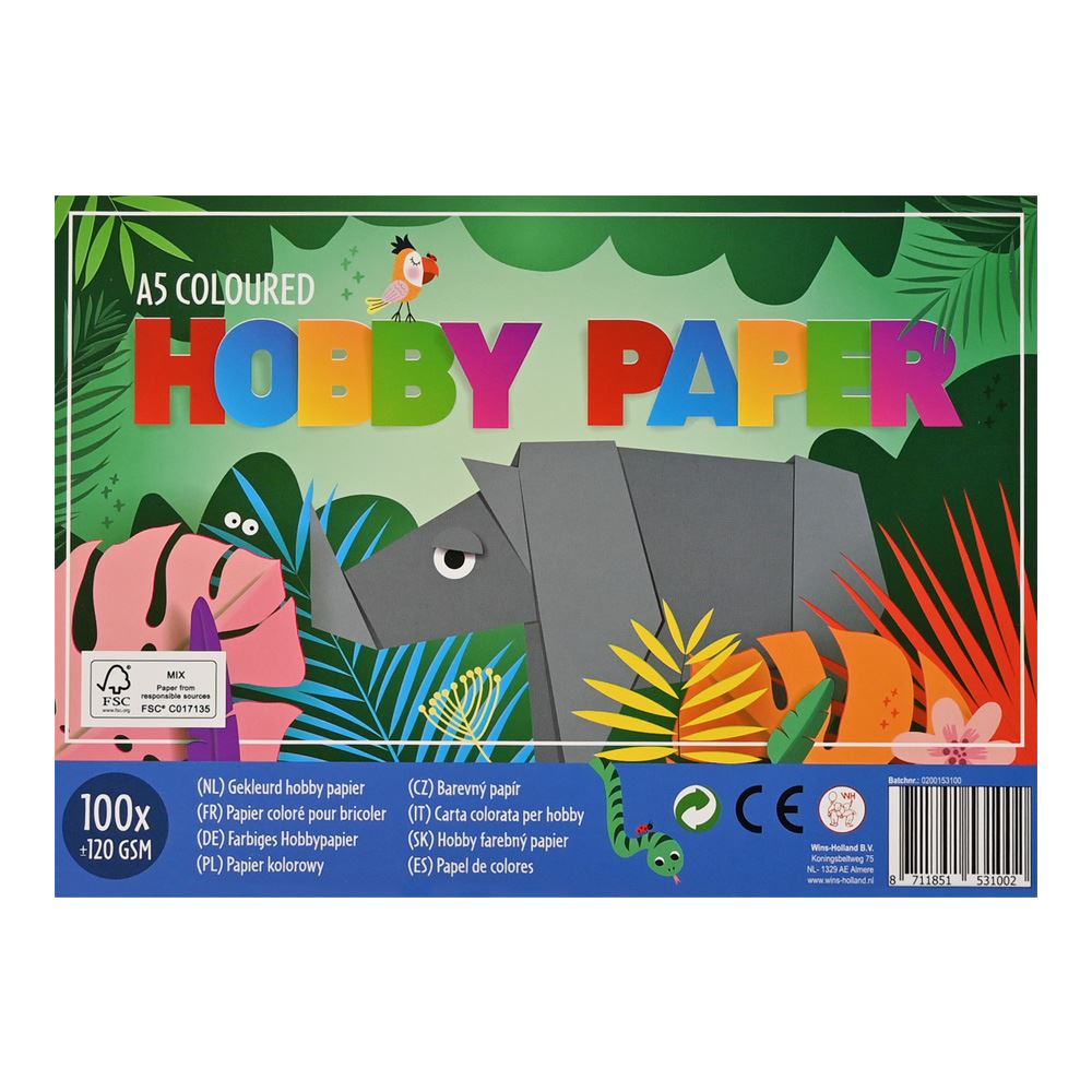 A5 gekleurd hobby papier (100 x 120 GSM)