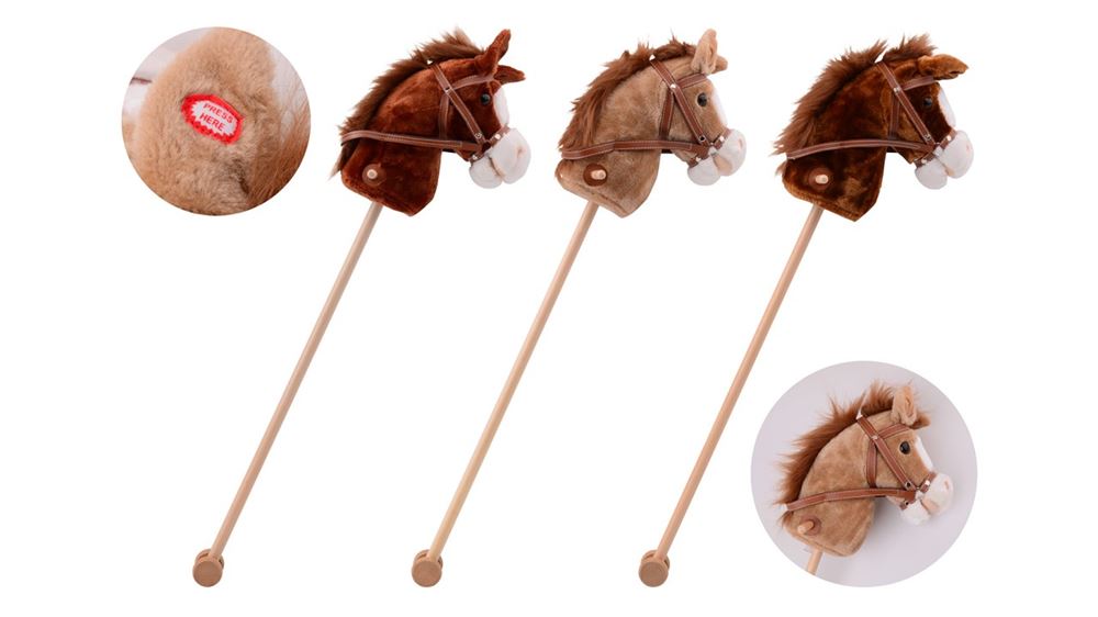 Johntoy Stokpaard met geluid, 3 kleuren assorti.