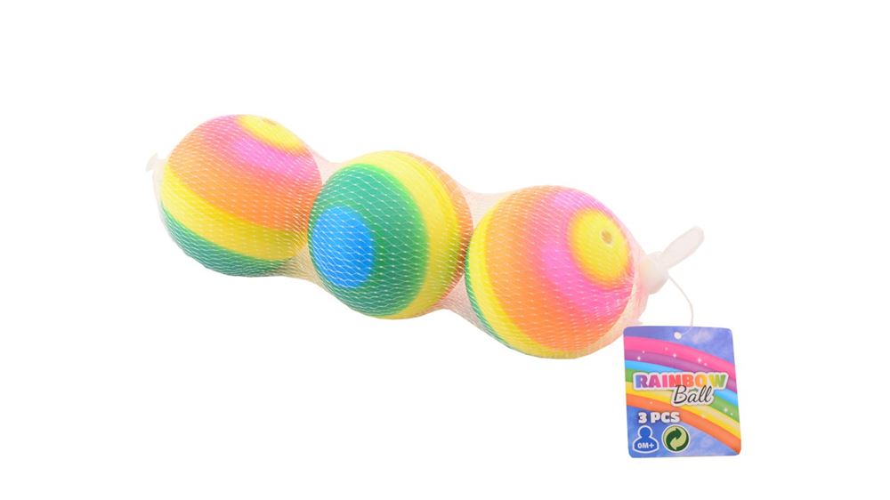 Johntoy Regenboogballen 3 stuks in net. 8 cm. 3+