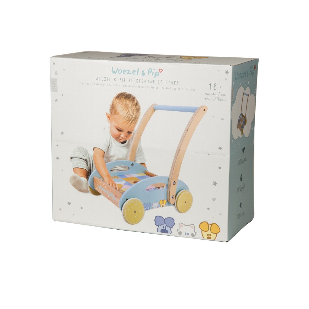 Rubo Toys Woezel en pip houten blokkenkar 27x35x36 cm