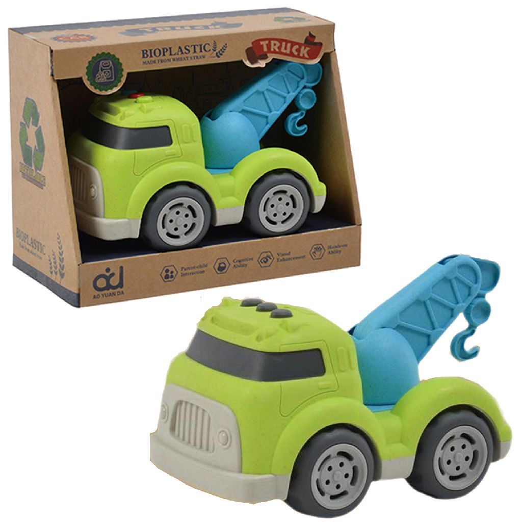 Overige Merken Bioplastic sleepwagen 18 cm blauw groen