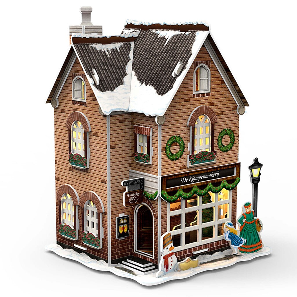 Cubic Fun 3d puzzel hollands huisje winter klompenmakerij + licht 53 stukjes