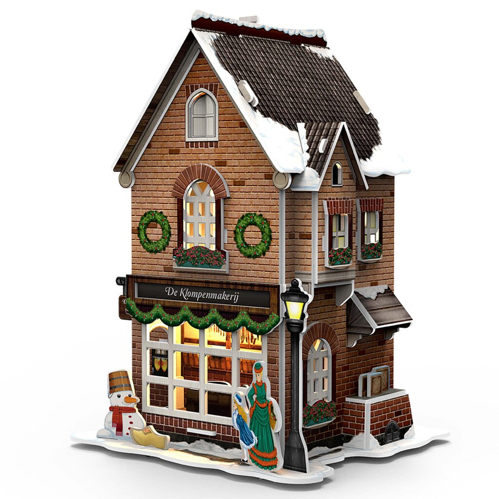 Cubic Fun 3d puzzel hollands huisje winter klompenmakerij + licht 53 stukjes