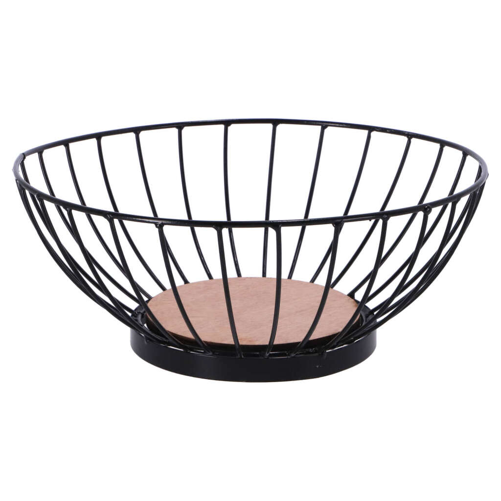 Overige Merken Metalen fruitschaal 28 cm zwart hout
