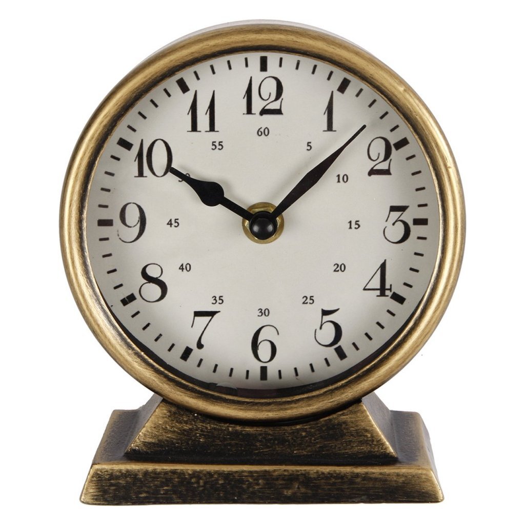 Overige Merken Metalen klok caroline 13x6.5x15 cm goud