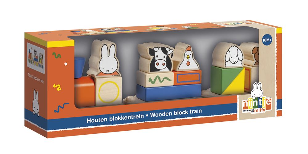 Bambolino Nijntje houten speelgoed blokkentrein, trein met blokken - peuter kleuter educatief speelgoed - vanaf 1,5 jaar - toys cadeau tip