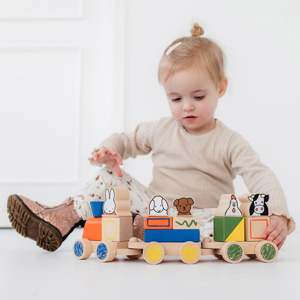 Bambolino Nijntje houten speelgoed blokkentrein, trein met blokken - peuter kleuter educatief speelgoed - vanaf 1,5 jaar - toys cadeau tip