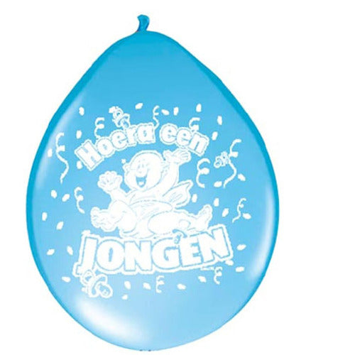 Basic Ballon hoera een jongen 30cm 8 stuks
