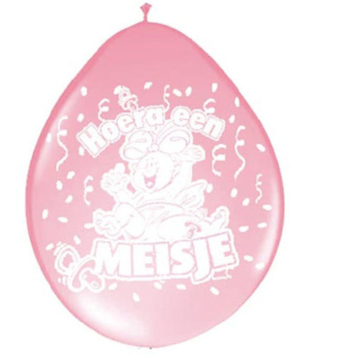 Basic Ballon hoera een meisje 30cm 8 stuks