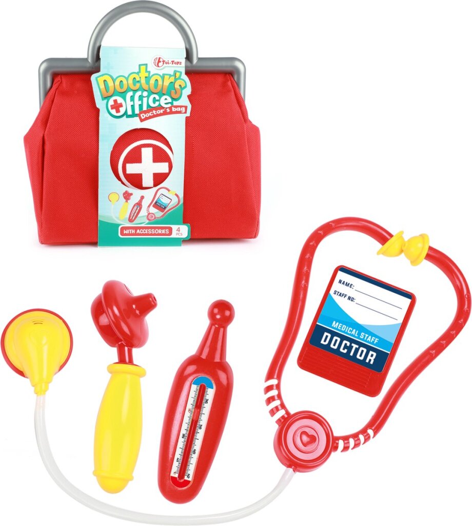 Toi-Toys doktersset in tas met spuit en thermometer