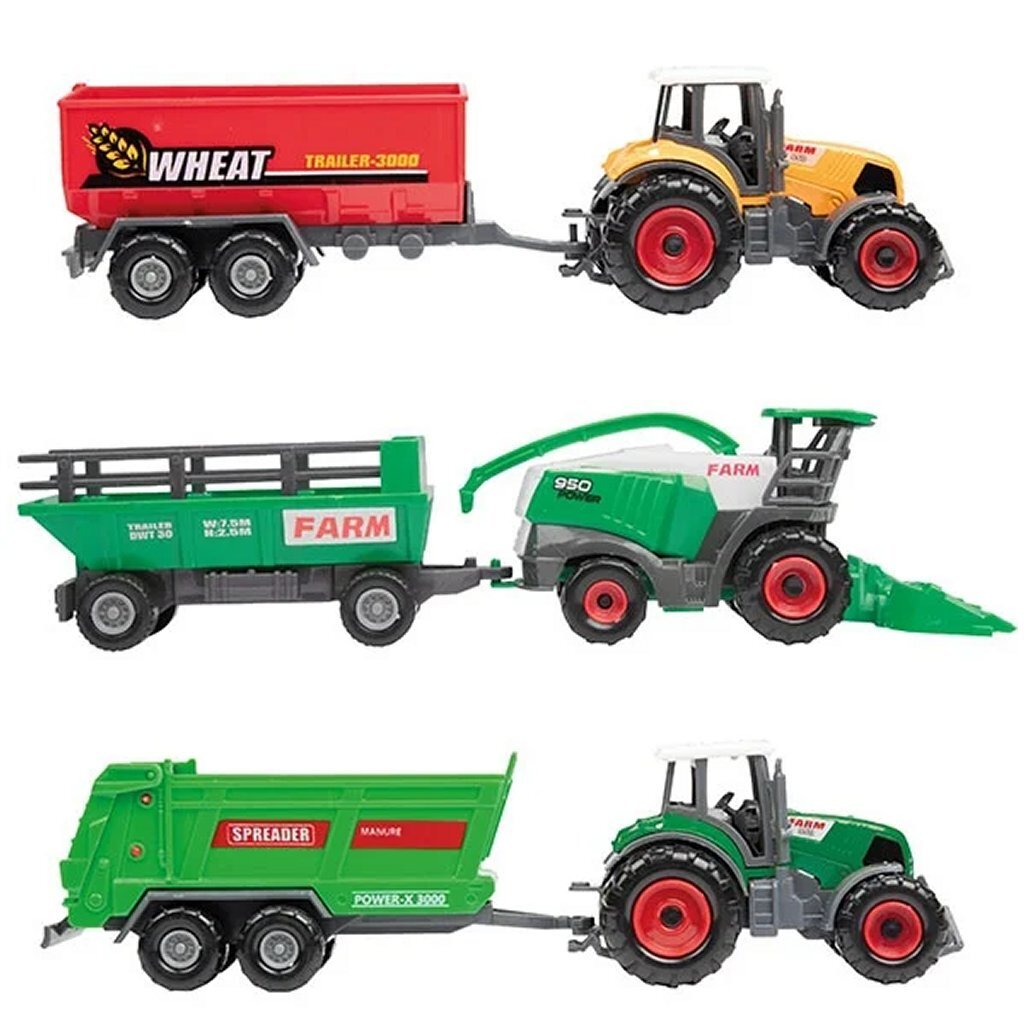 Metal landbouw voertuigen met aanhanger 3 stuks