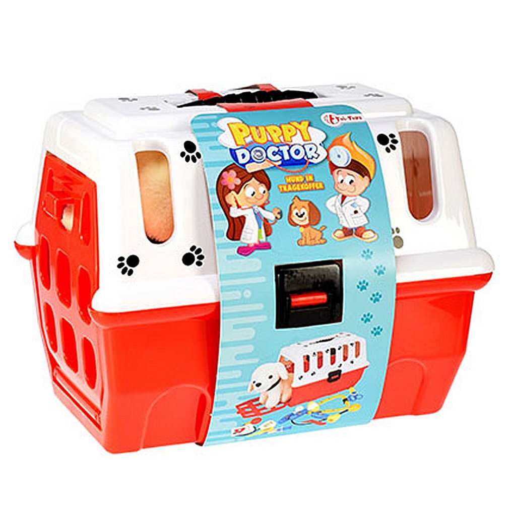 Toi-Toys puppy in reismand + dierenarts accessoires