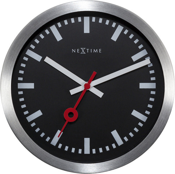 NeXtime ne-3998stzw wandklok #039;station #039; oslash;19 cm, geborsteld aluminium zwart