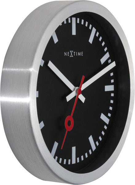 NeXtime ne-3998stzw wandklok #039;station #039; oslash;19 cm, geborsteld aluminium zwart