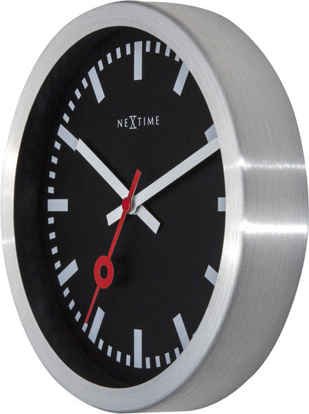 NeXtime ne-3998stzw wandklok #039;station #039; oslash;19 cm, geborsteld aluminium zwart