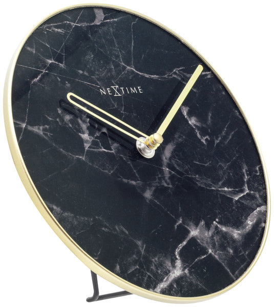 NeXtime ne-5222zw tafelklok marble table dia 20cm glas zwart