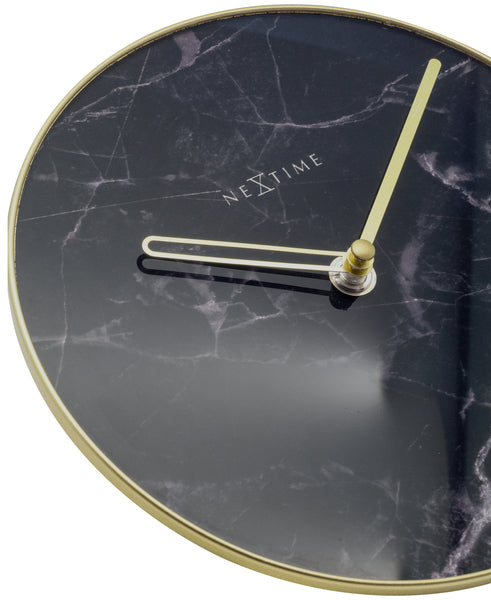 NeXtime ne-5222zw tafelklok marble table dia 20cm glas zwart