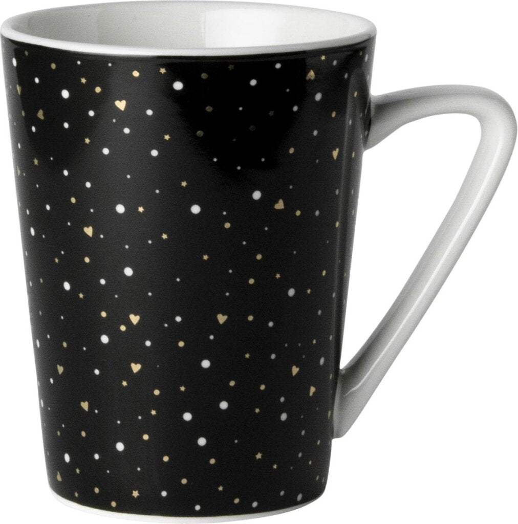 Dutch Rose loft zwart-wit mok zwart met glitters 31 cl