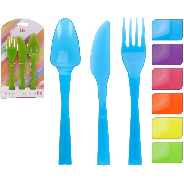 Excellent Houseware plastic bestekset met 6 kleuren 18-delig