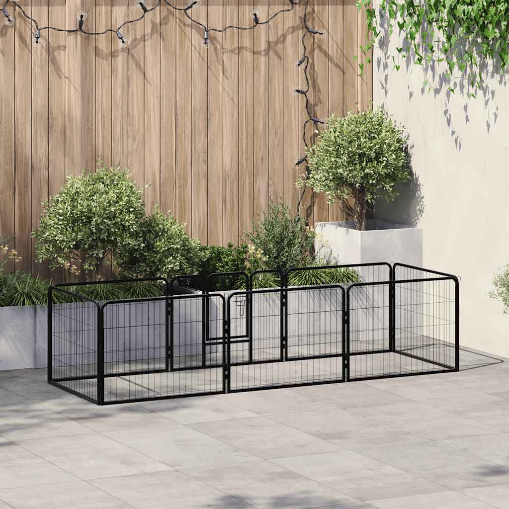 VidaXL Hondenren met 8 panelen 80x60 cm staal zwart