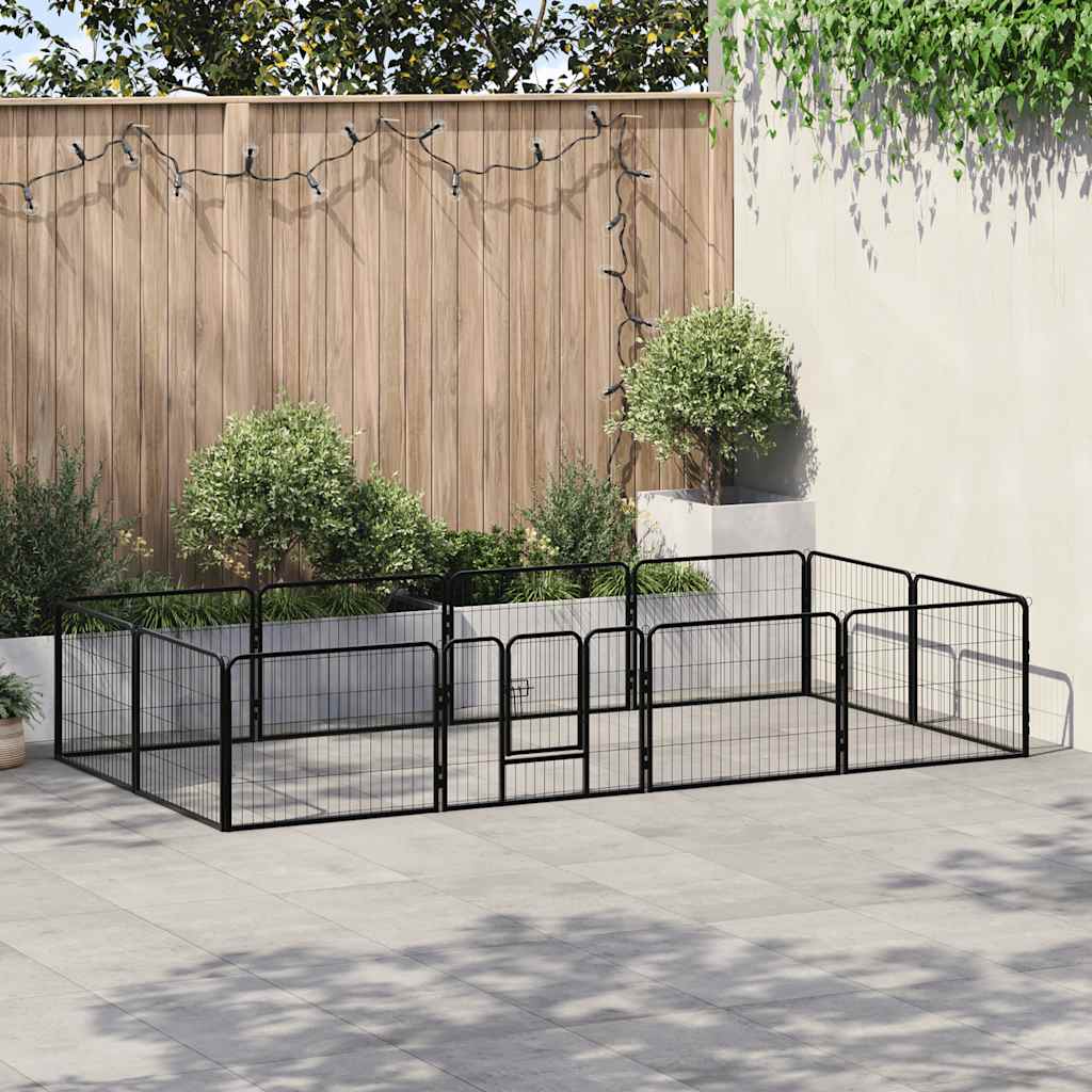VidaXL Hondenren met 12 panelen 80x60 cm staal zwart