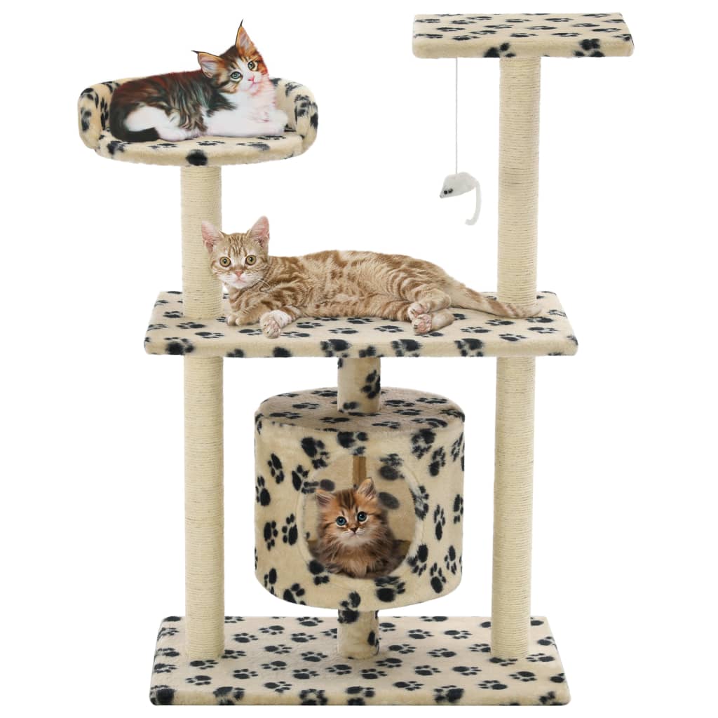VidaXL Kattenkrabpaal met sisal krabpalen 95 cm pootafdrukken beige