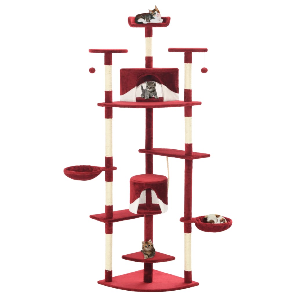 VidaXL Kattenkrabpaal met sisal krabpalen 203 cm rood en wit