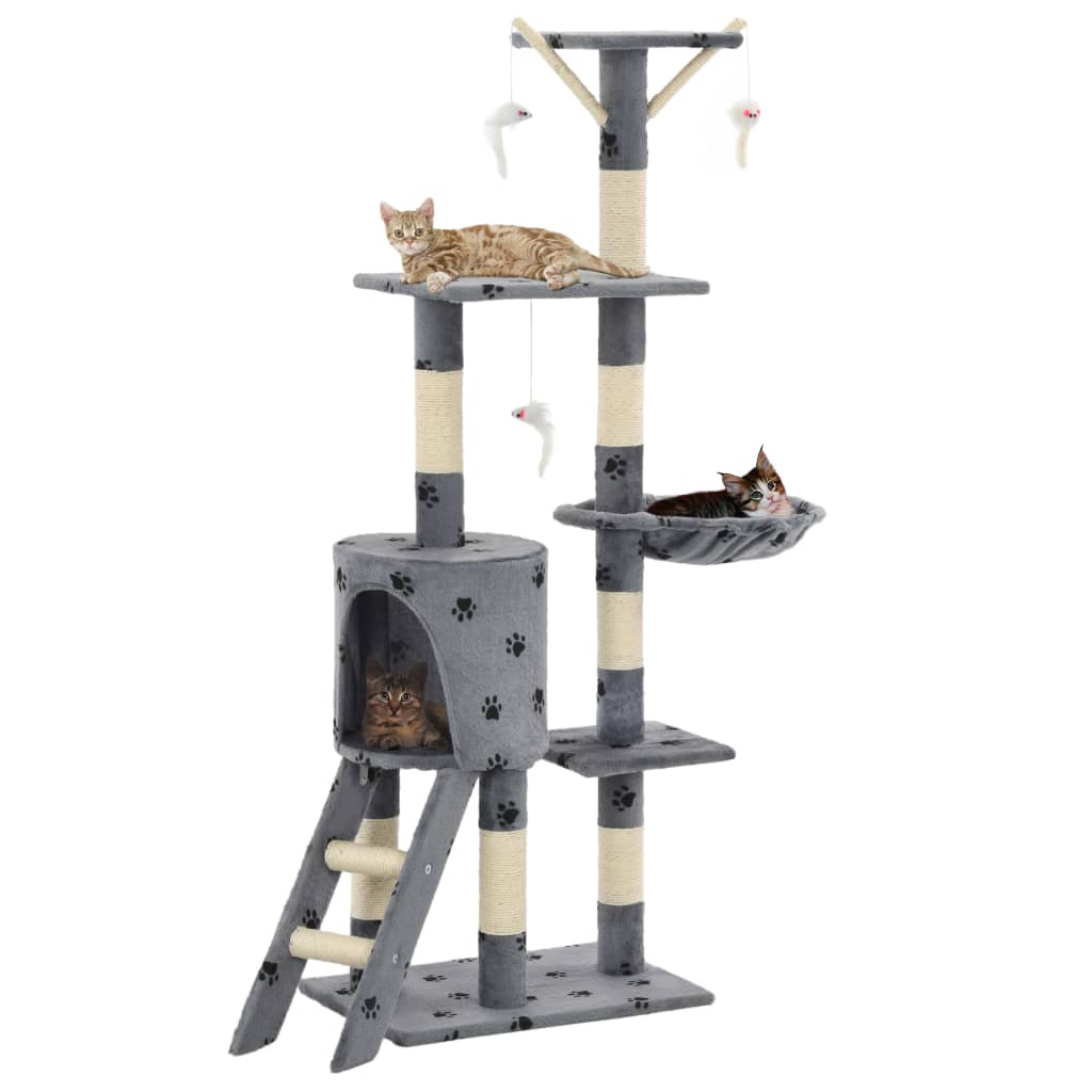 VidaXL Kattenkrabpaal met sisal krabpalen 138 cm pootafdrukken grijs