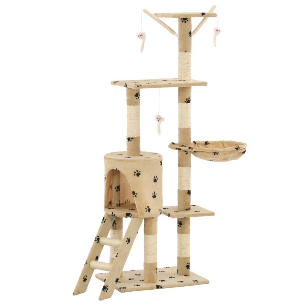 VidaXL Kattenkrabpaal met sisal krabpalen 138 cm pootafdrukken beige