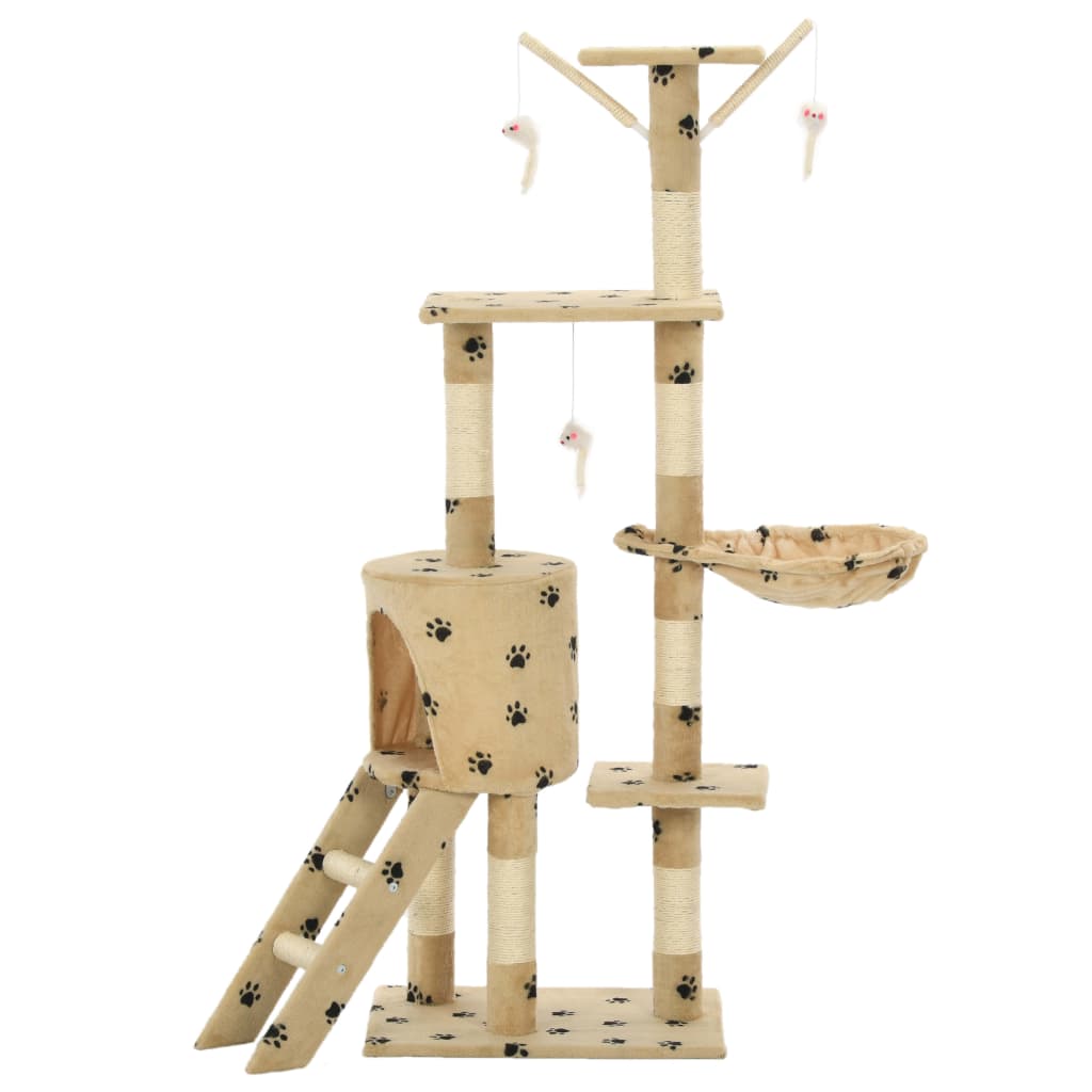 VidaXL Kattenkrabpaal met sisal krabpalen 138 cm pootafdrukken beige