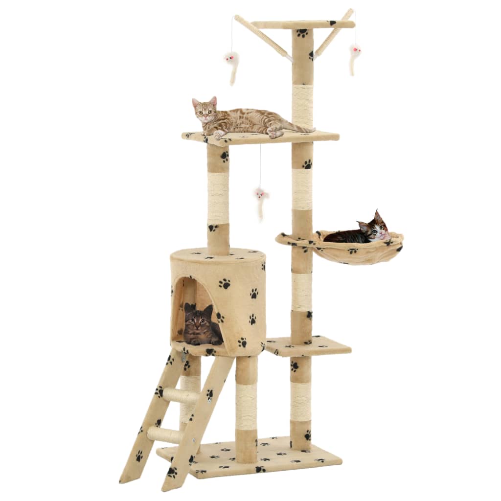 VidaXL Kattenkrabpaal met sisal krabpalen 138 cm pootafdrukken beige