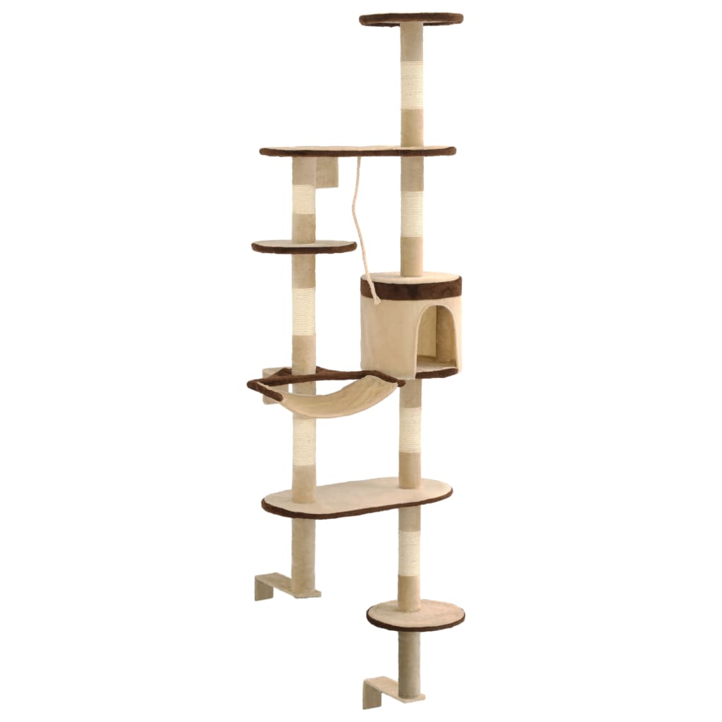VidaXL Kattenkrabpaal met krabpalen wandmontage 194 cm beige bruin