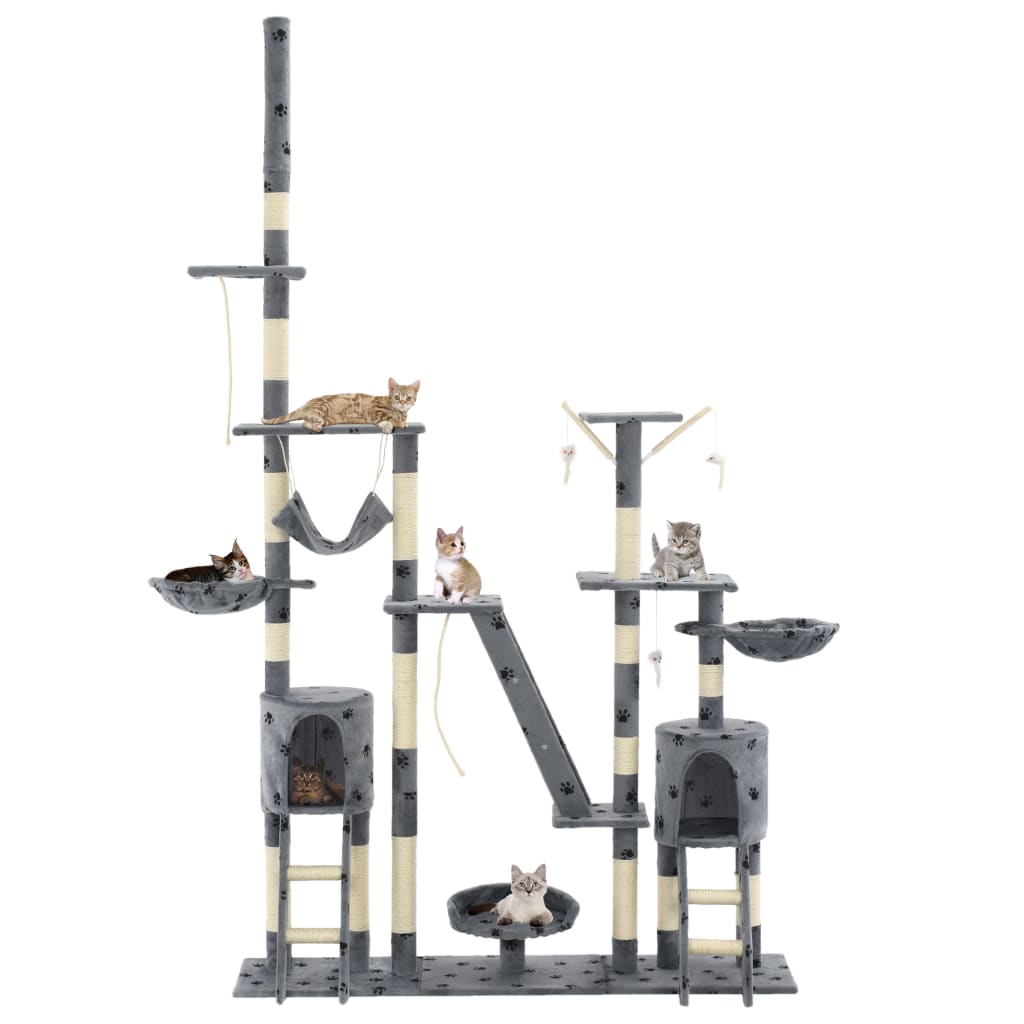 VidaXL Kattenpaal met sisal krabpalen 230-250 cm pootafdrukken grijs