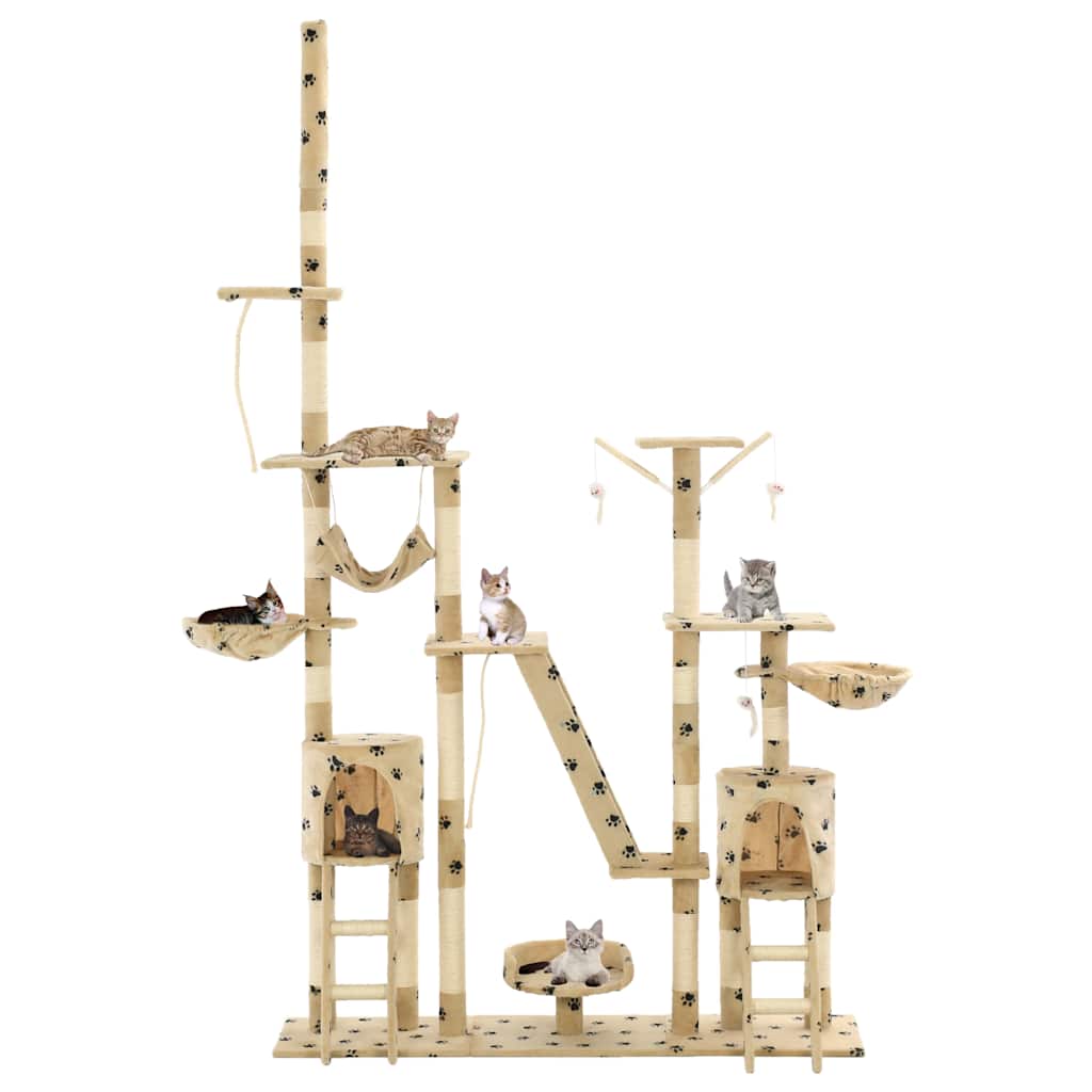 VidaXL Kattenpaal met sisal krabpalen 230-250 cm pootafdrukken beige