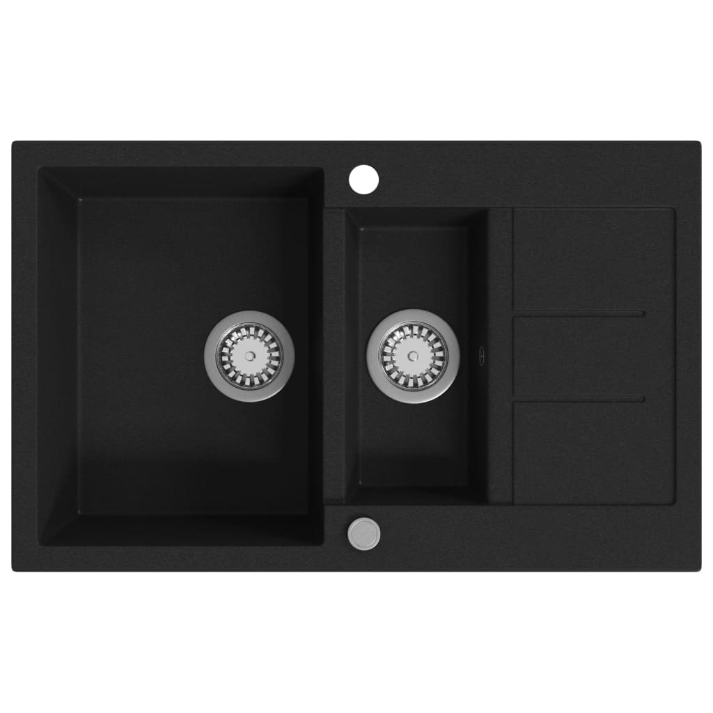 VidaXL Gootsteen dubbele bak graniet zwart