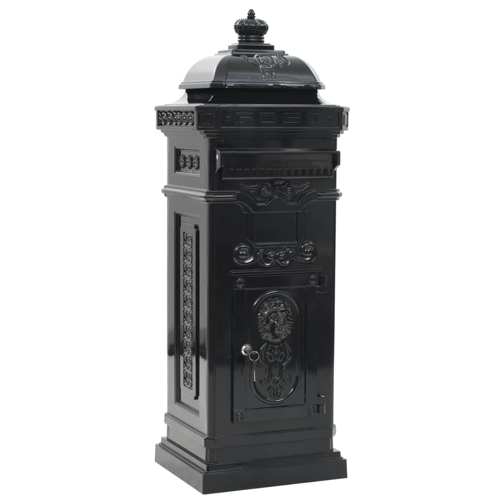 VidaXL Pilaar brievenbus vintage stijl roestbestendig aluminium zwart
