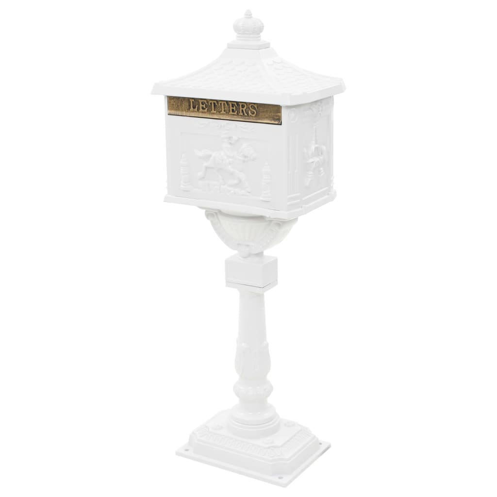 VidaXL Staande brievenbus vintage stijl roestbestendig aluminium wit