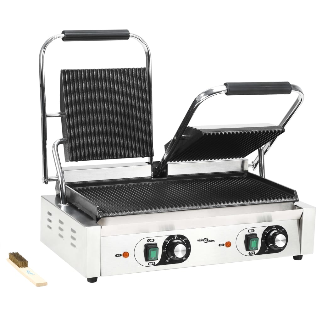 VidaXL Panini grill dubbel gegroefd 3600 w 57x30,5x20 cm