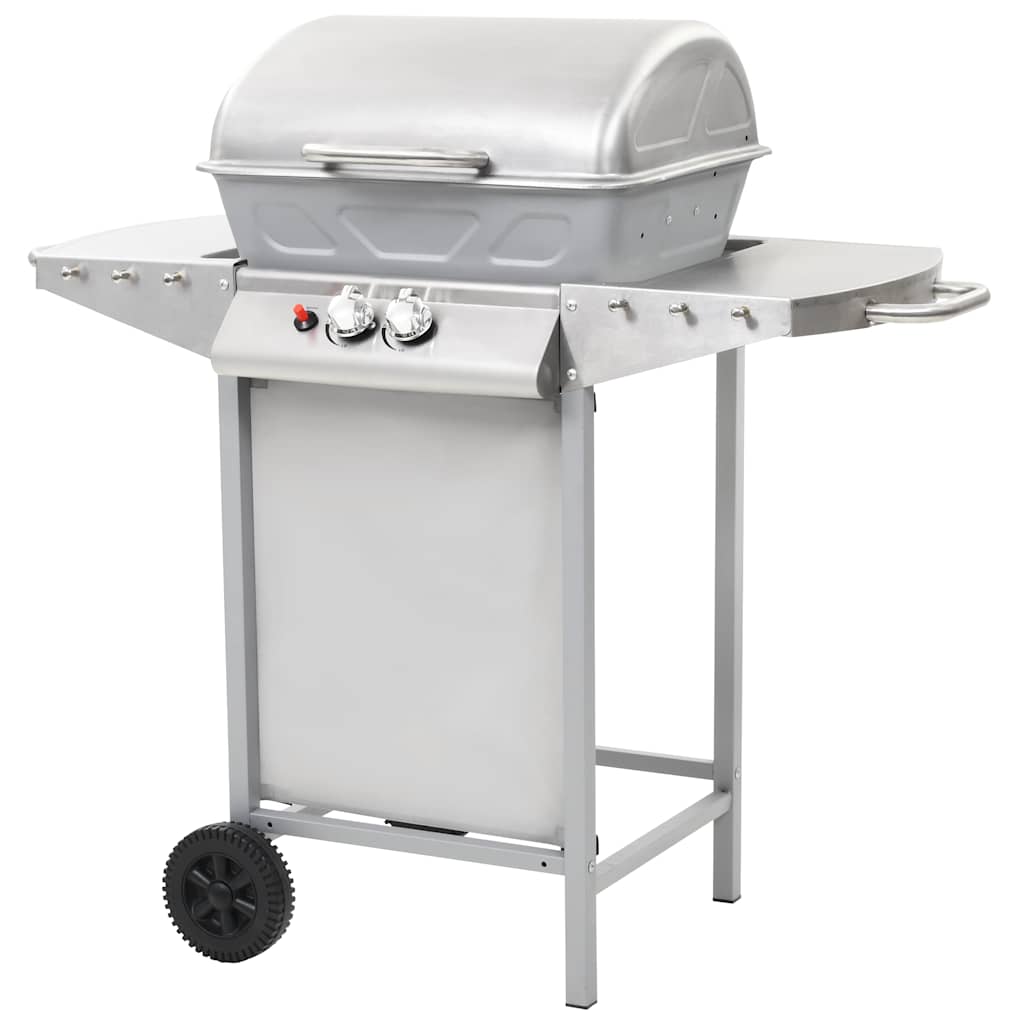 VidaXL Gasbarbecue en grill met 2 kookzones roestvrij staal zilver