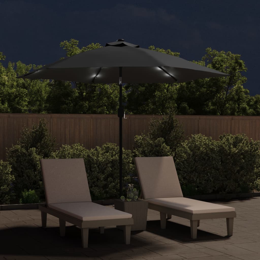 VidaXL Parasol met led-verlichting en stalen paal 300 cm antraciet