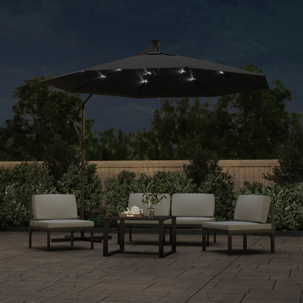 VidaXL Zweefparasol met led-verlichting stalen paal 300 cm antraciet