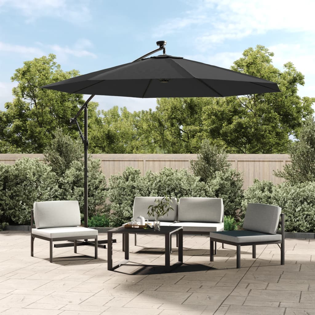 VidaXL Zweefparasol met led-verlichting stalen paal 300 cm antraciet