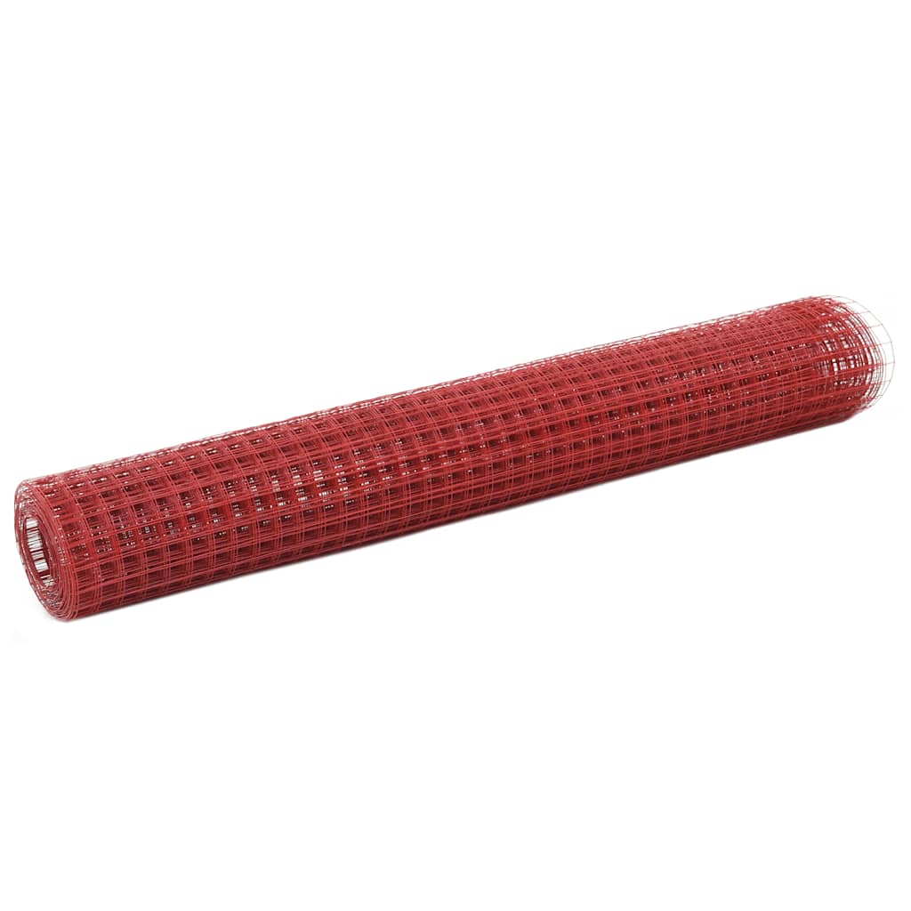 VidaXL Kippengaas 25x1 m staal met pvc coating rood