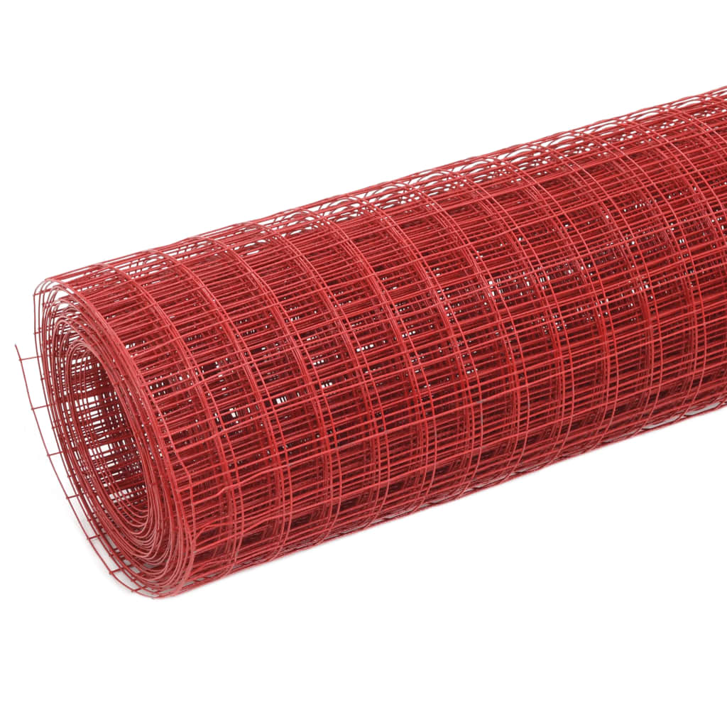 VidaXL Kippengaas 25x0,5 m staal met pvc coating rood
