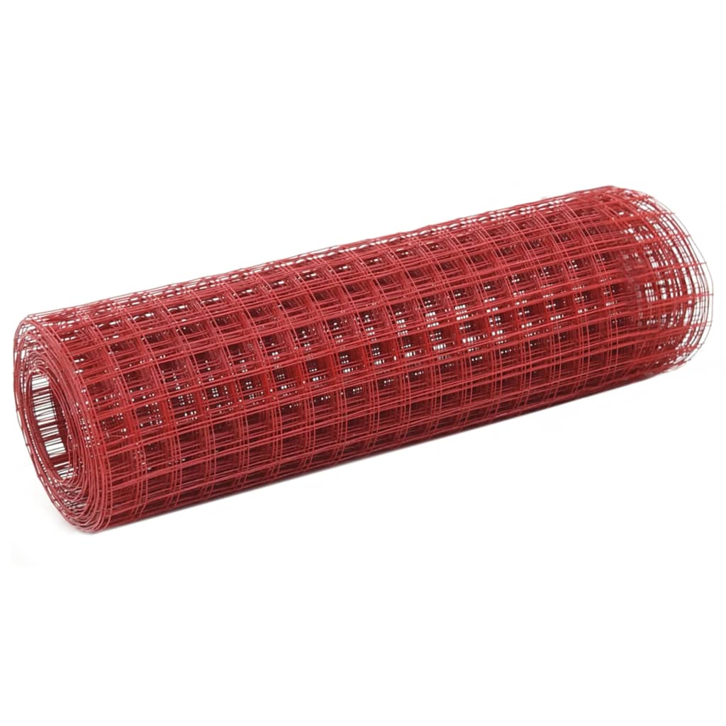 VidaXL Kippengaas 25x0,5 m staal met pvc coating rood
