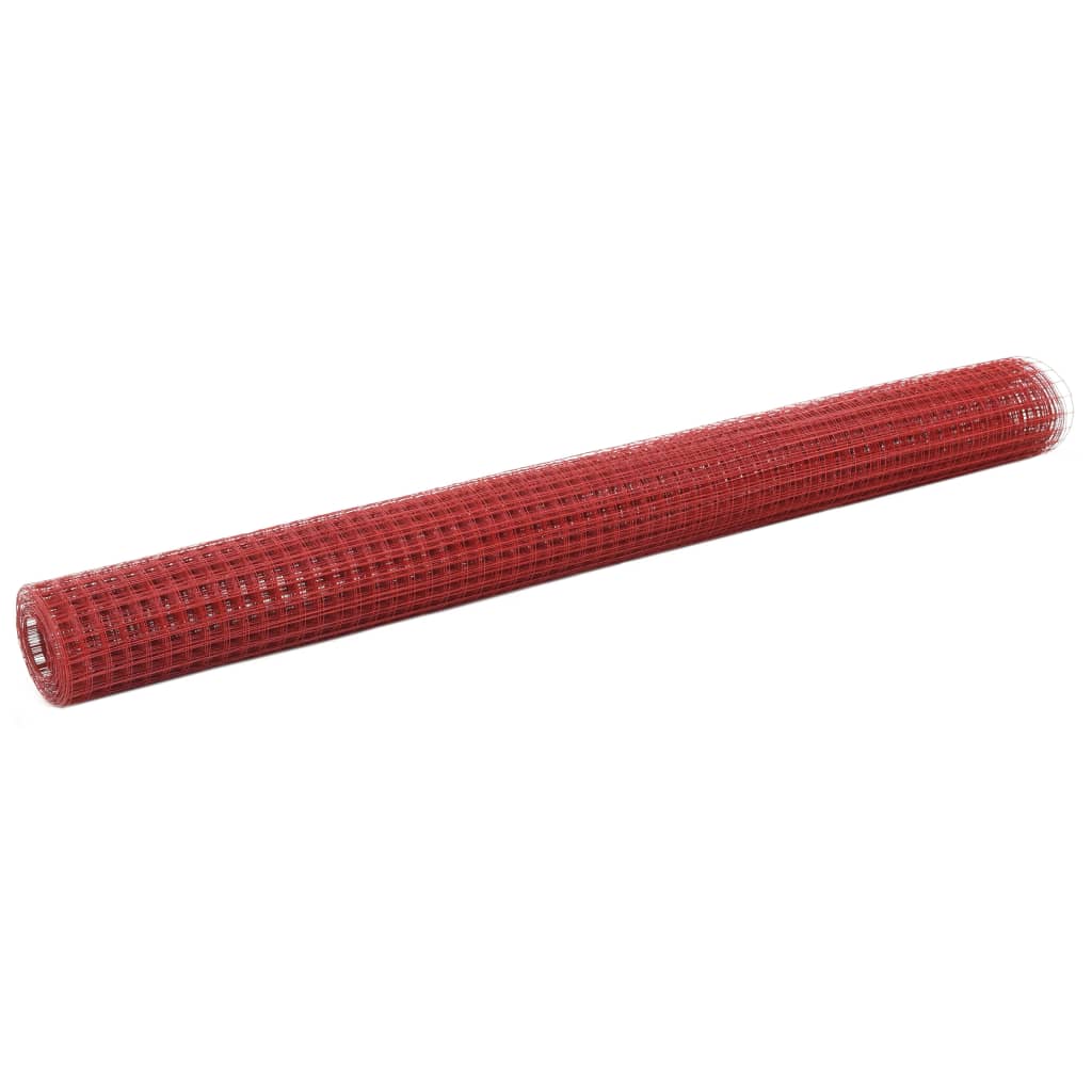 VidaXL Kippengaas 25x1,5 m staal met pvc coating rood