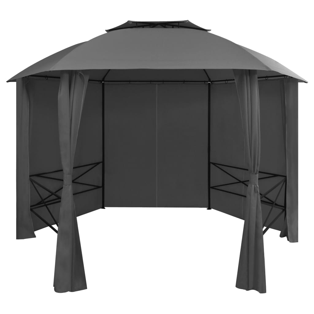VidaXL Tuinpaviljoen met gordijnen hexagonaal 360x265 cm